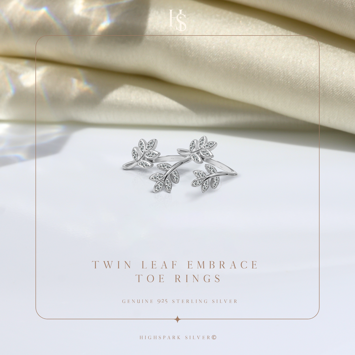 Twin Leaf Embrace Toe Ring - Adjustable in 925 Sterling Silver - 2 Piece