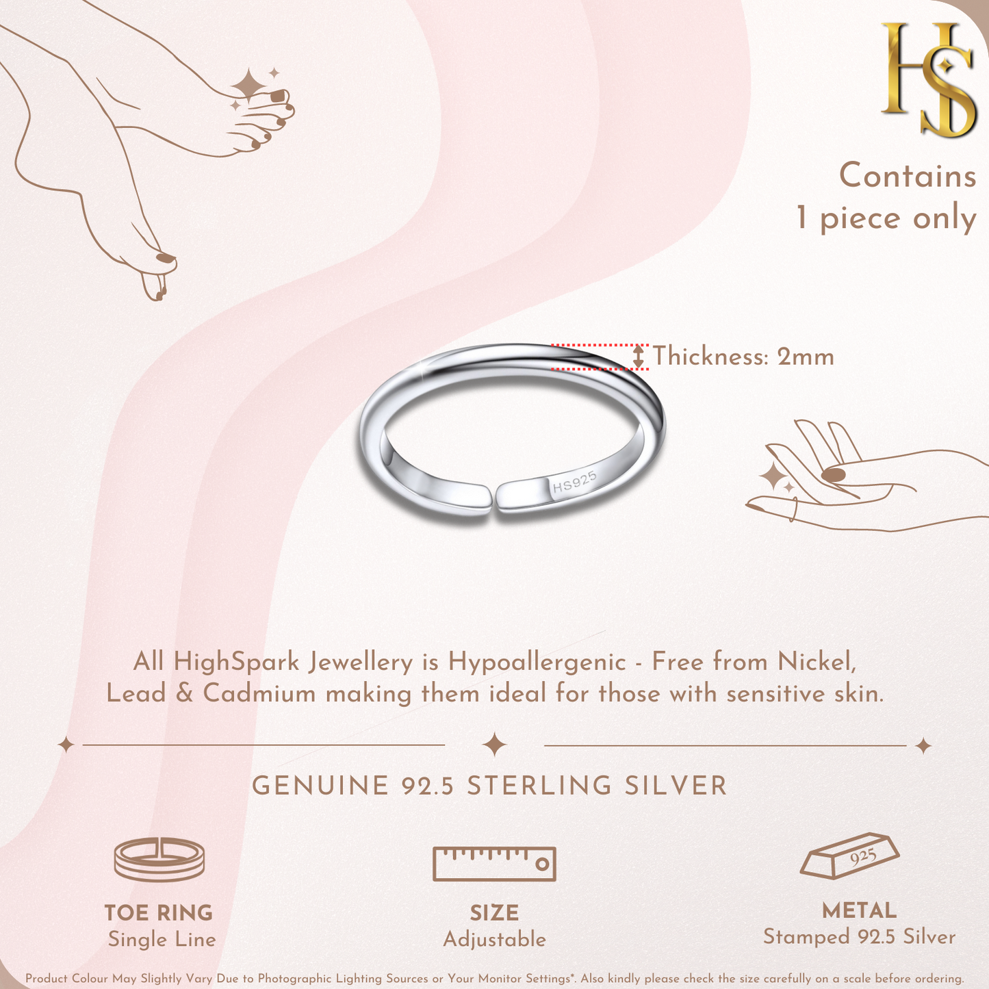 Classic Single Band Toe Ring - Band Ring - 925 Sterling Silver - 1 Piece