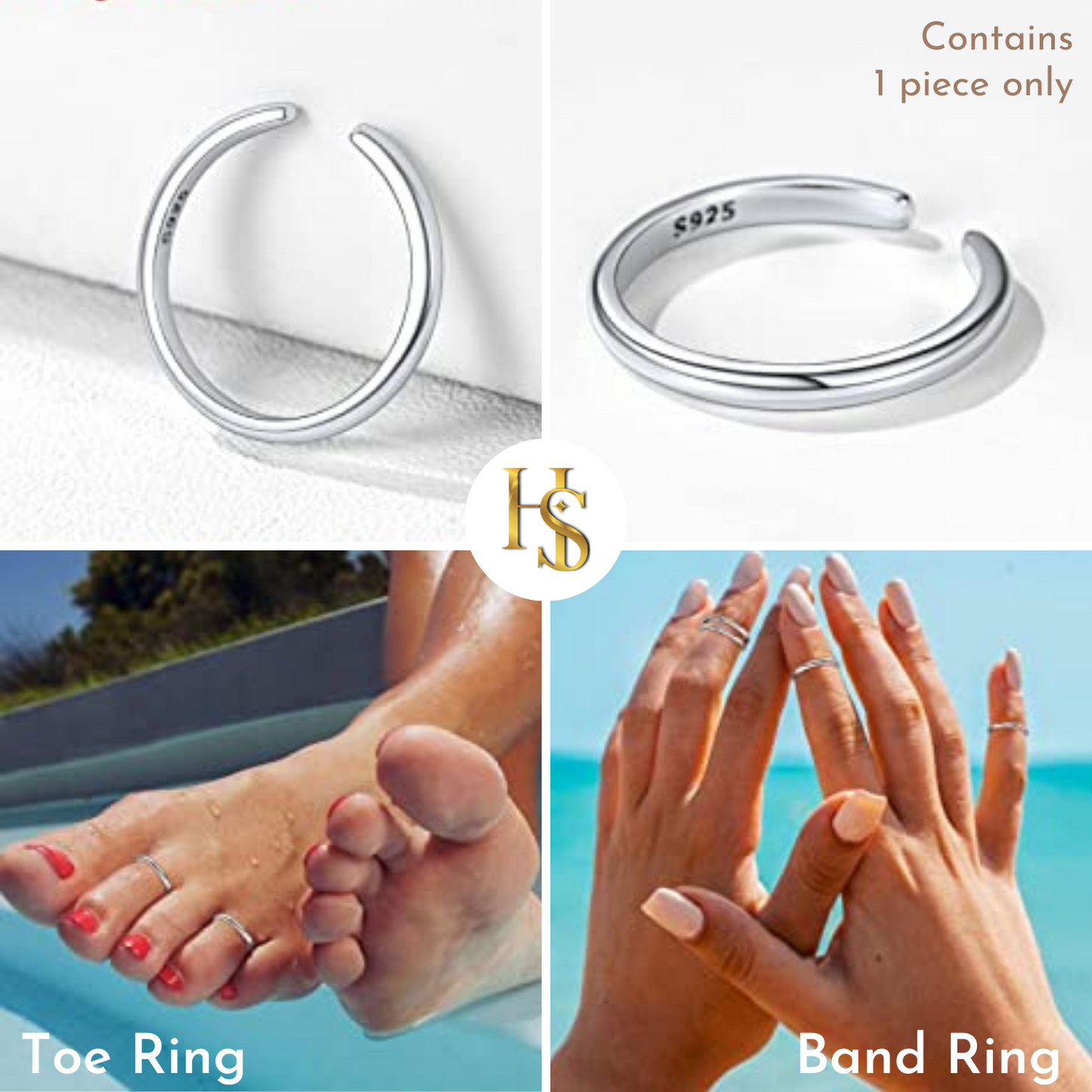 Classic Single Band Toe Ring - Band Ring - 925 Sterling Silver - 1 Piece