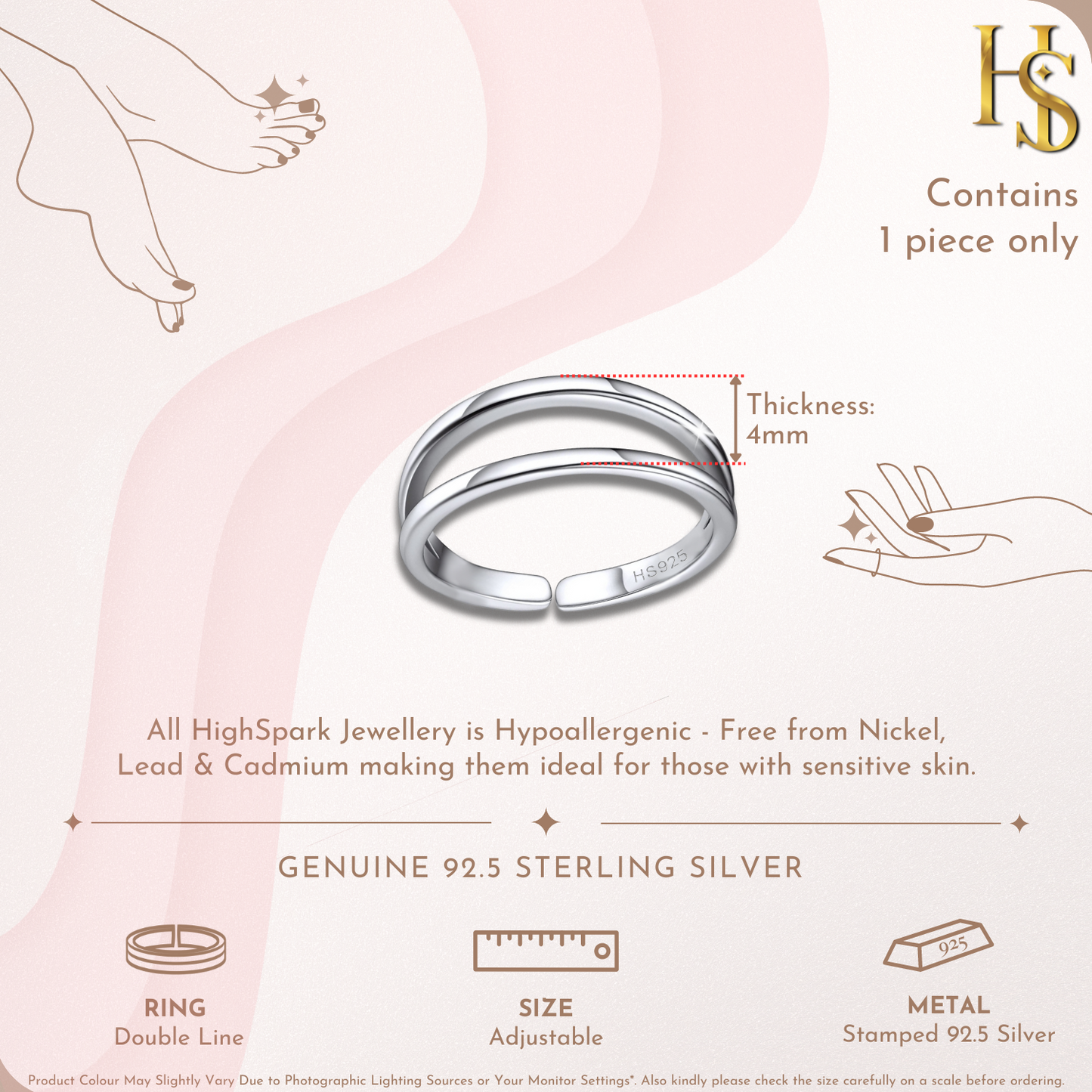 Classic Double Band Toe Ring - Band Ring - 925 Sterling Silver - 1 Piece