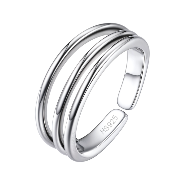 An adjustable triple band toe ring in polished sterling silver, shown on a plain white background.