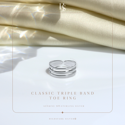 Classic Triple Band Toe Ring - Band Ring - 925 Sterling Silver - 1 Piece