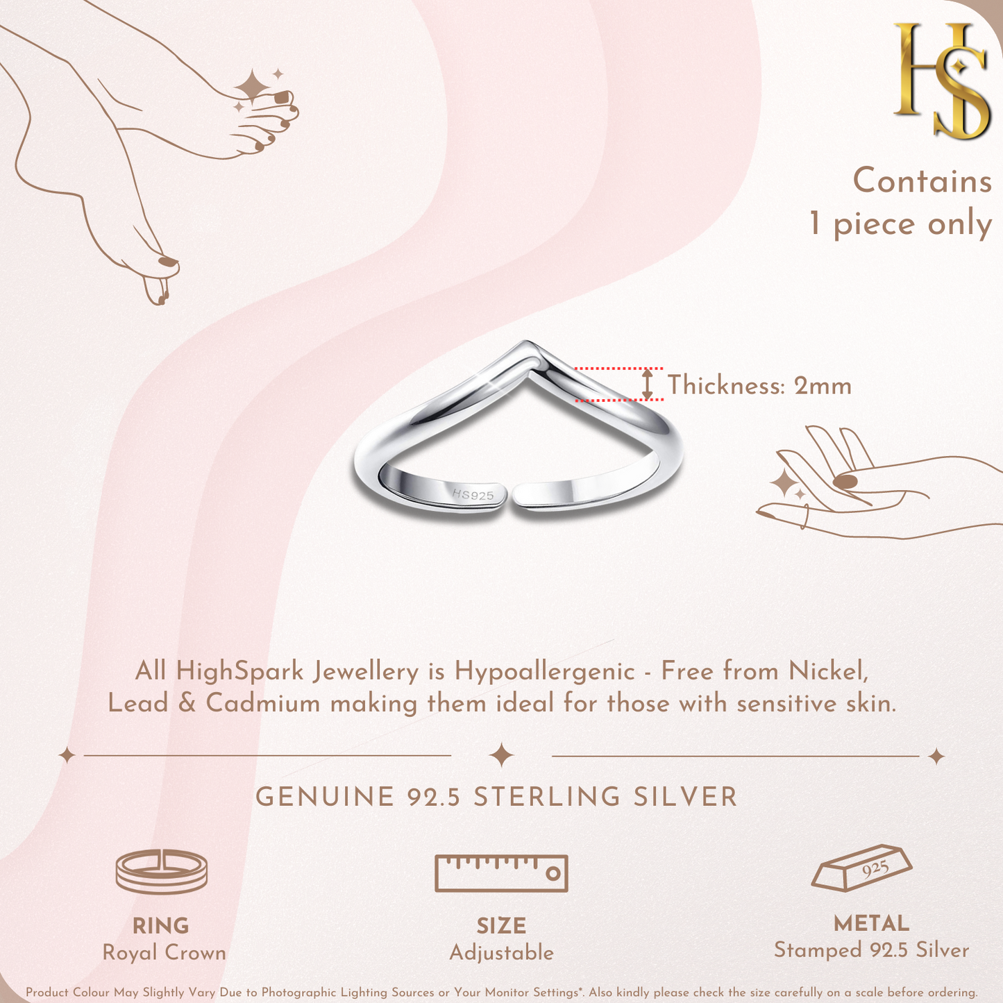Royal Crown Toe Ring - Band Ring - 925 Sterling Silver - 1 Piece