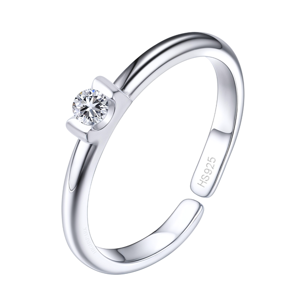 A sterling silver adjustable toe ring featuring a single round American diamond in a tension setting, shown on a white background.