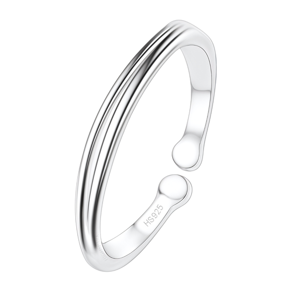 A modern bichiya design featuring a double-line adjustable toe ring crafted from polished 925 sterling silver, shown on a white background.