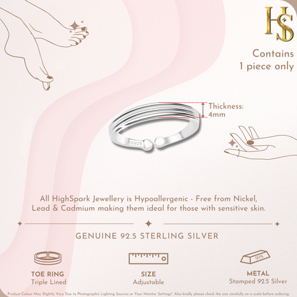 Timeless Triple Line Toe Ring - Band Ring - 925 Sterling Silver - 1 Piece