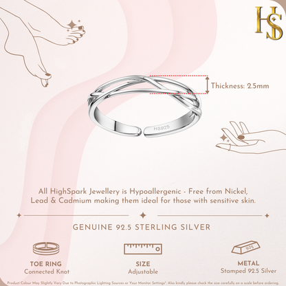 Connected Celtic Knot Toe Rings – Adjustable 925 Sterling Silver - 1 Piece