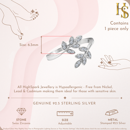 Twin Leaf Embrace Toe Ring - Adjustable in 925 Sterling Silver - 1 Piece