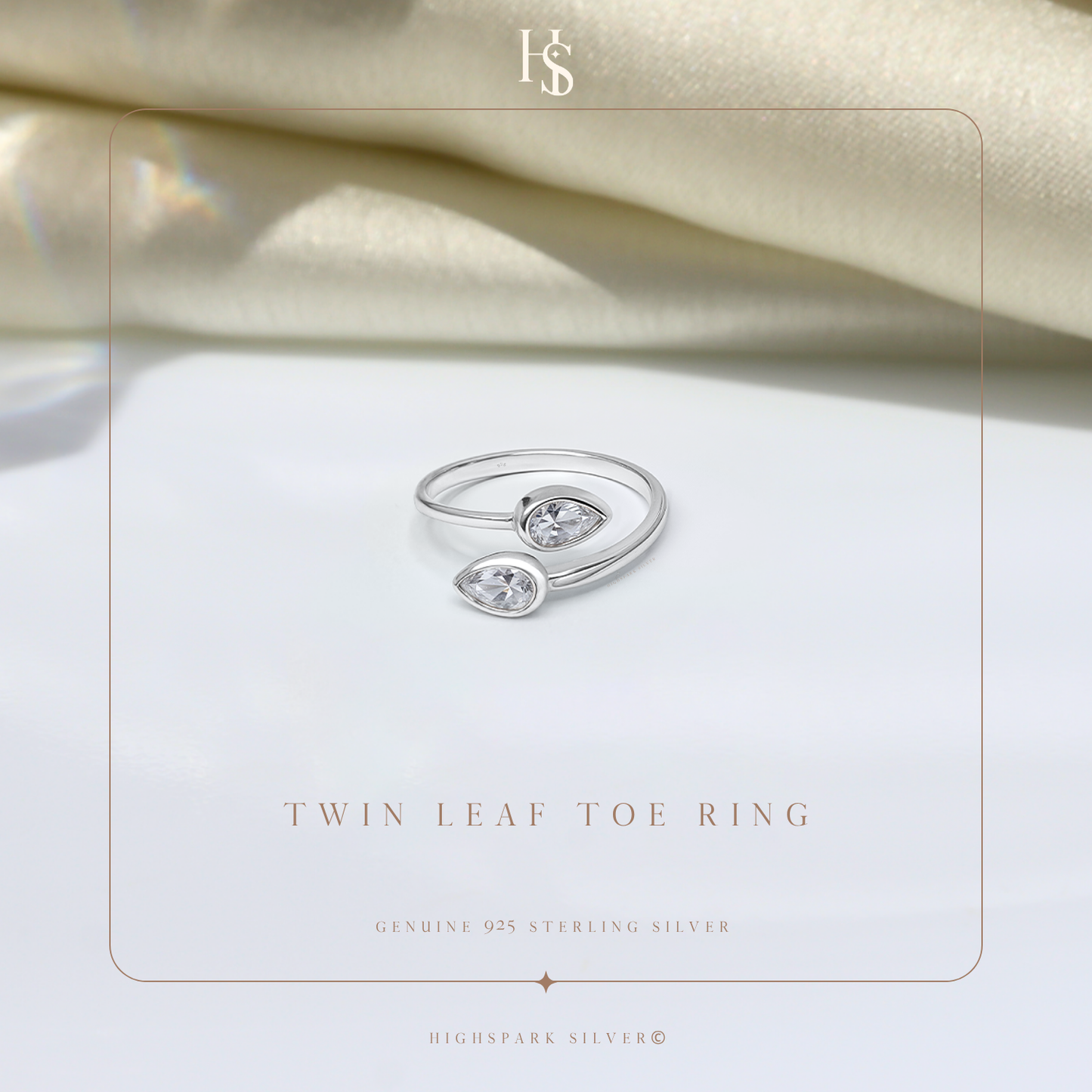 Twin Leaf Toe Rings – Adjustable in 925 Sterling Silver – 1 Piece