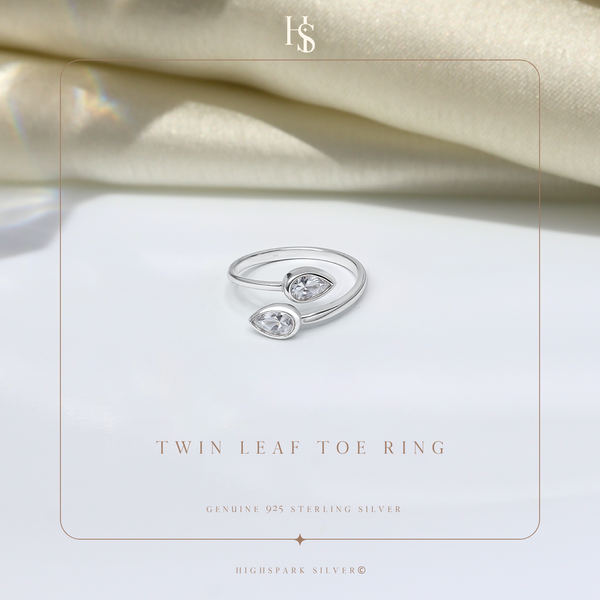 Twin Leaf Toe Rings – Adjustable in 925 Sterling Silver – 1 Piece