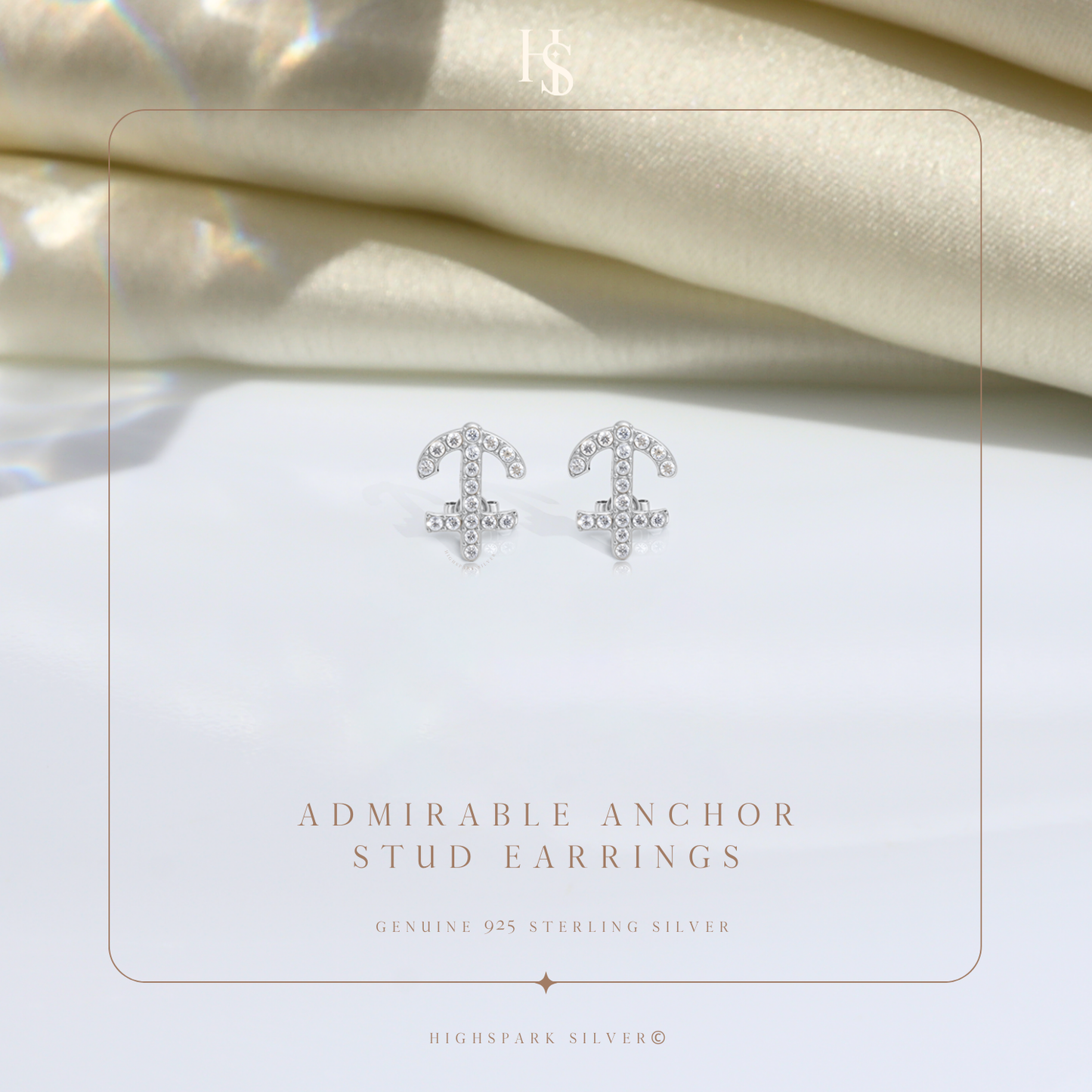 Admirable Anchor Stud Earrings in 92.5 Sterling Silver with Diamond like Brilliance Zirconia HighSpark