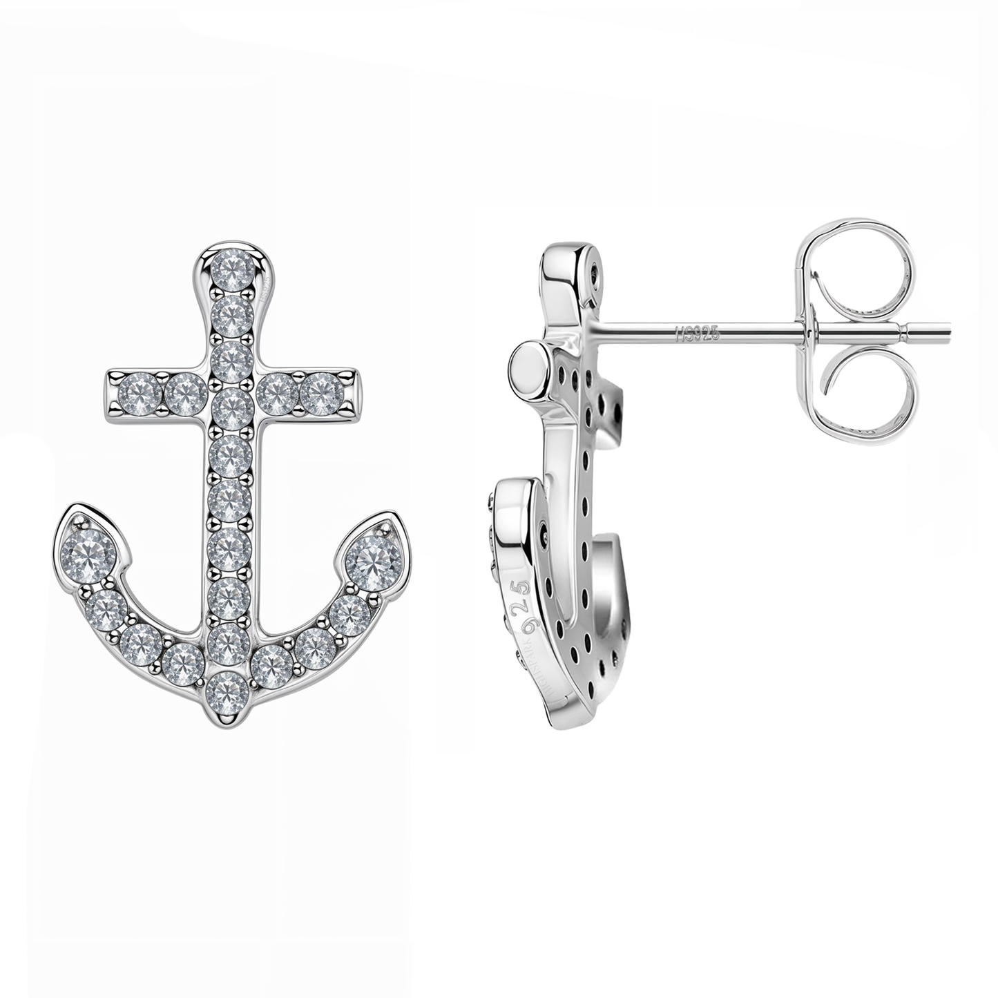 Admirable Anchor Stud Earrings in 92.5 Sterling Silver with Diamond like Brilliance Zirconia HighSpark