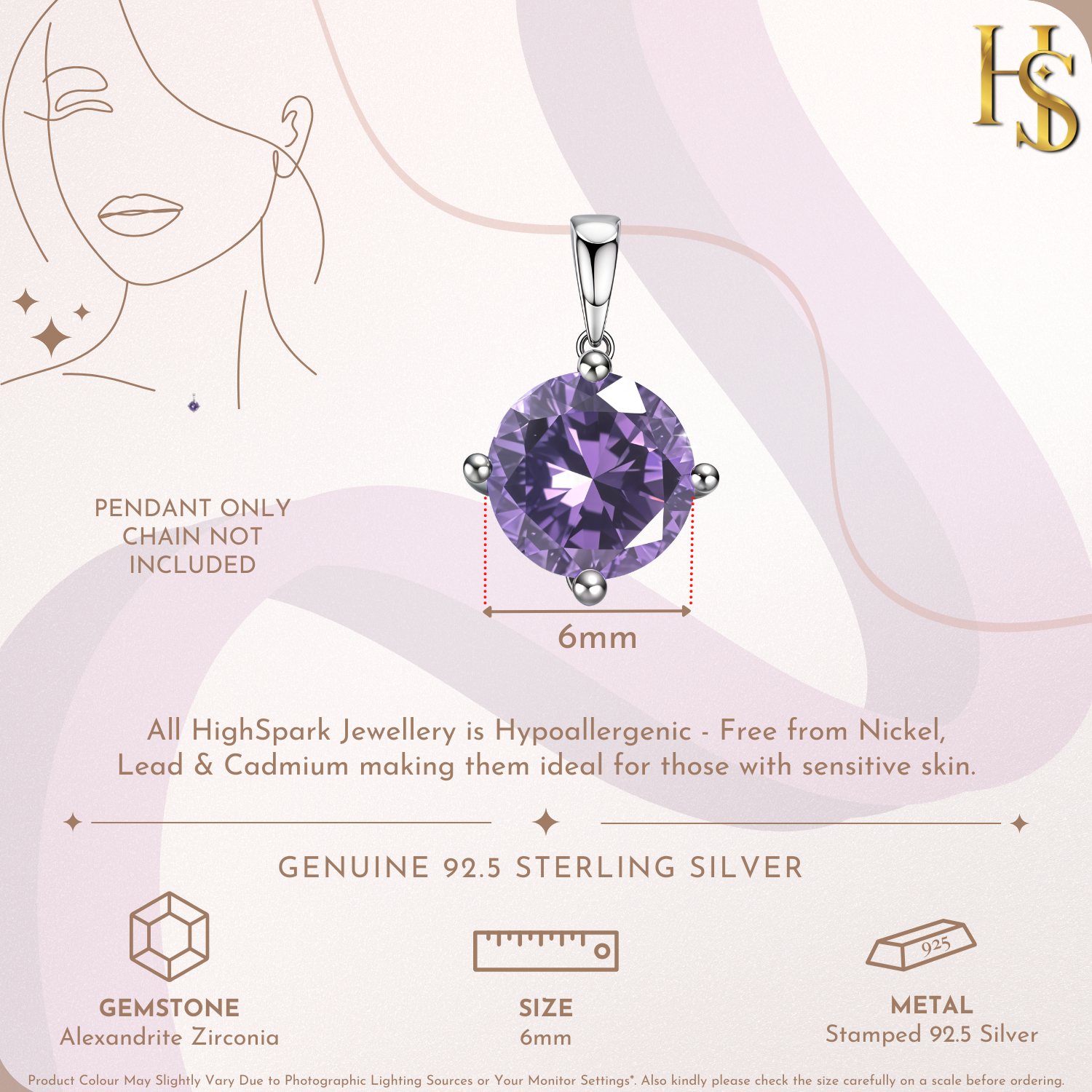 Alexandrite Zirconia Birthstone Pendant With Chain in 925 Sterling Silver For Women HighSpark