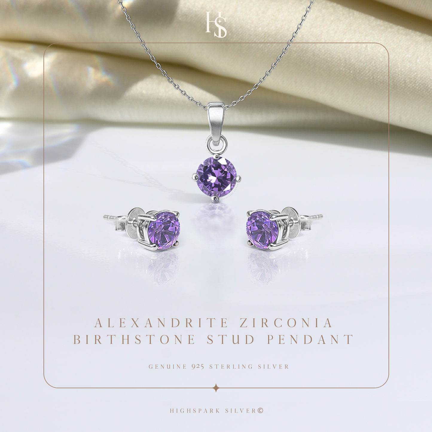 Alexandrite Zirconia Birthstone Stud Pendant-Set With Earrings HighSpark