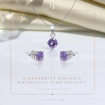 Alexandrite Zirconia Birthstone Stud Pendant-Set With Earrings HighSpark