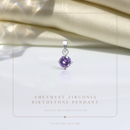 Amethyst Zirconia Birthstone Pendant With Chain in 925 Sterling Silver For Women HighSpark