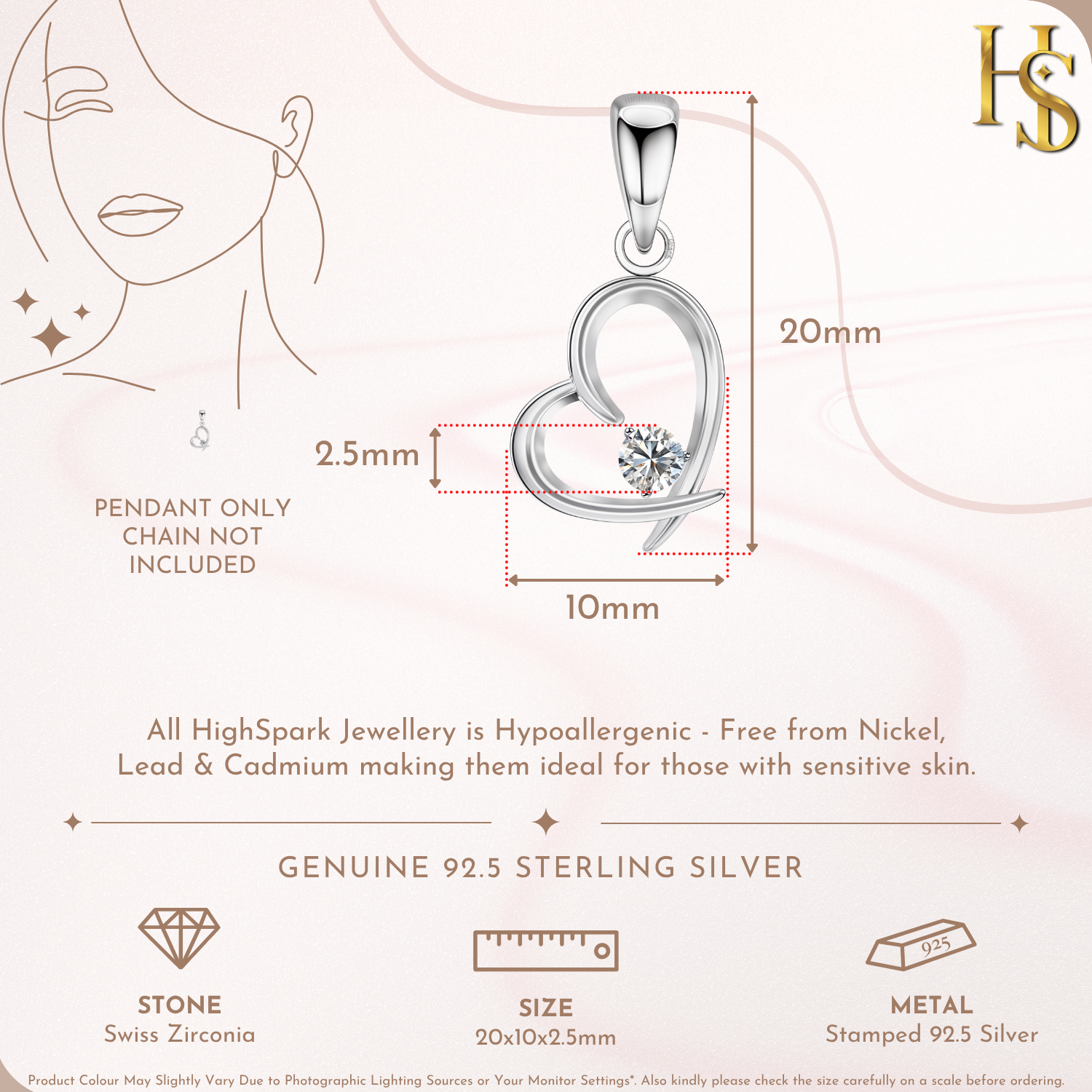 Beloved Heart Pendant With Chain in 925 Sterling Silver For Women HighSpark