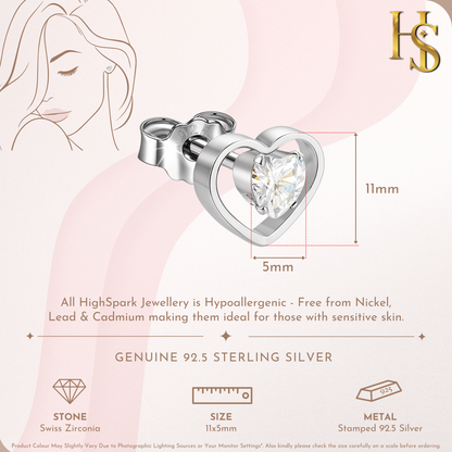 Beloved Heart Stud Earrings in 925 Sterling Silver for Women With Diamond like Brilliance Zirconia HighSpark