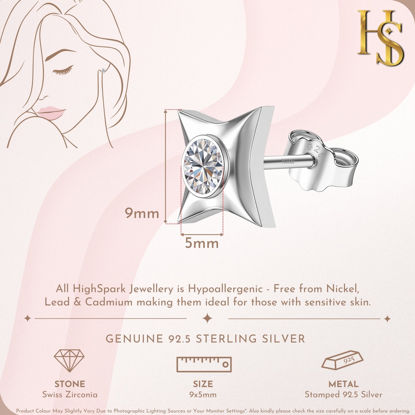 Black Solitaire Casing Stud Earrings in 925 Sterling Silver For Women HighSpark