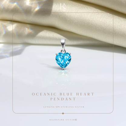 Blue Heart Solitaire Pendant in 92.5 Sterling Silver With Diamond like Brilliance Zirconia HighSpark