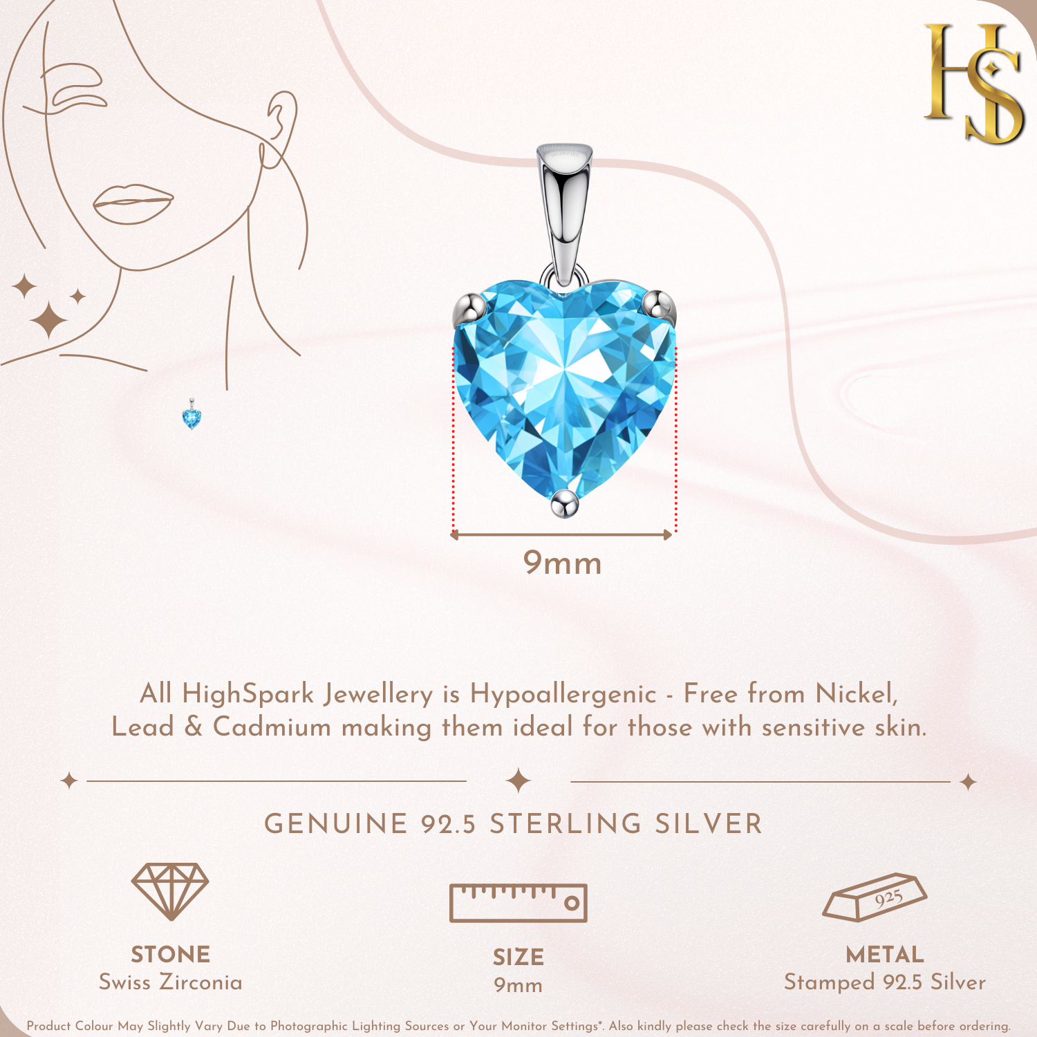 Blue Heart Solitaire Pendant in 92.5 Sterling Silver With Diamond like Brilliance Zirconia HighSpark