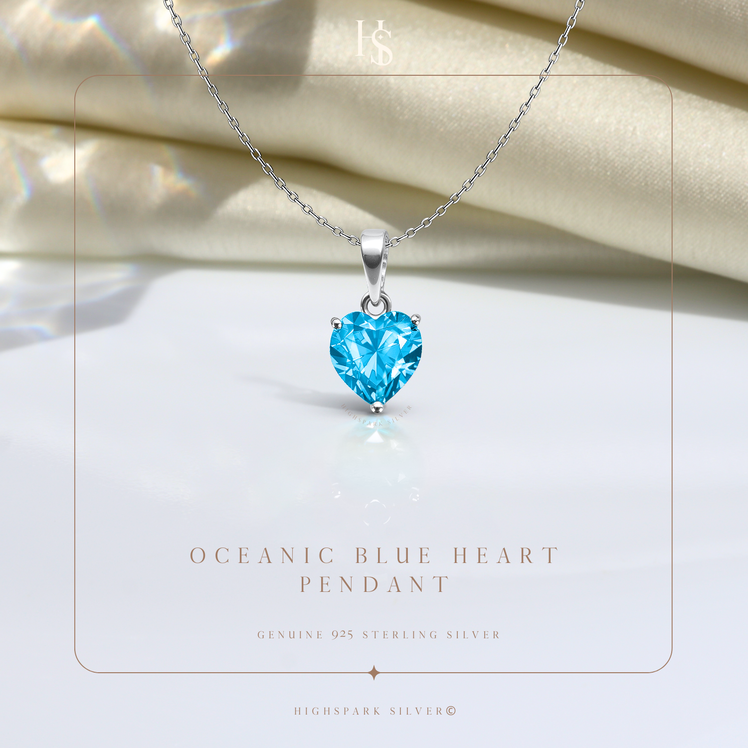 Blue Heart Solitaire Pendant in 92.5 Sterling Silver With Diamond like Brilliance Zirconia HighSpark