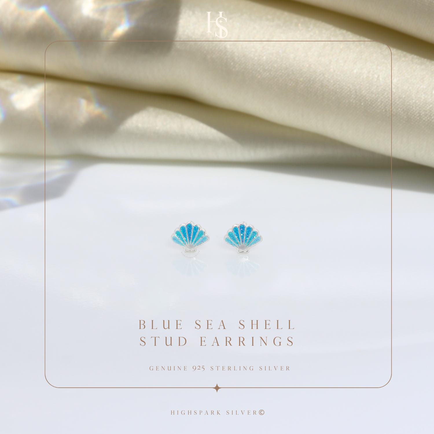 Blue Sea Shell Cute Enamel Stud Earrings in 925 Sterling Silver HighSpark