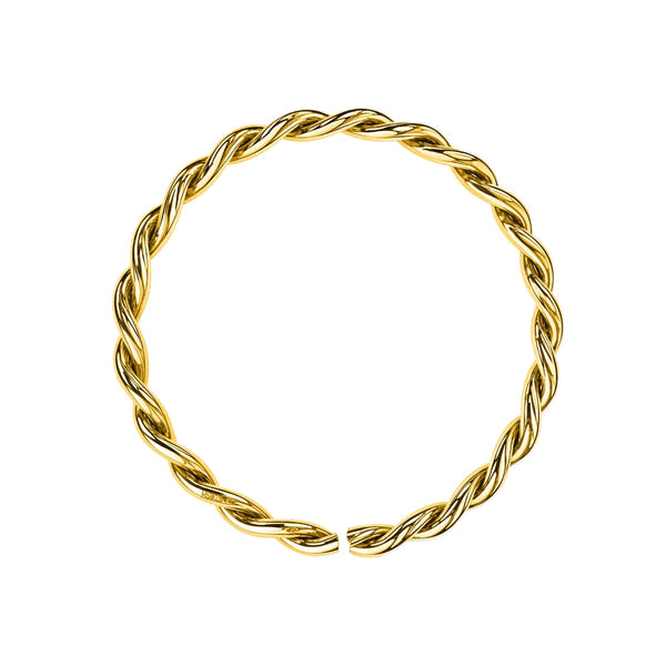 A gold-plated sterling silver nose ring with a delicate braided design, shown on a plain white background.