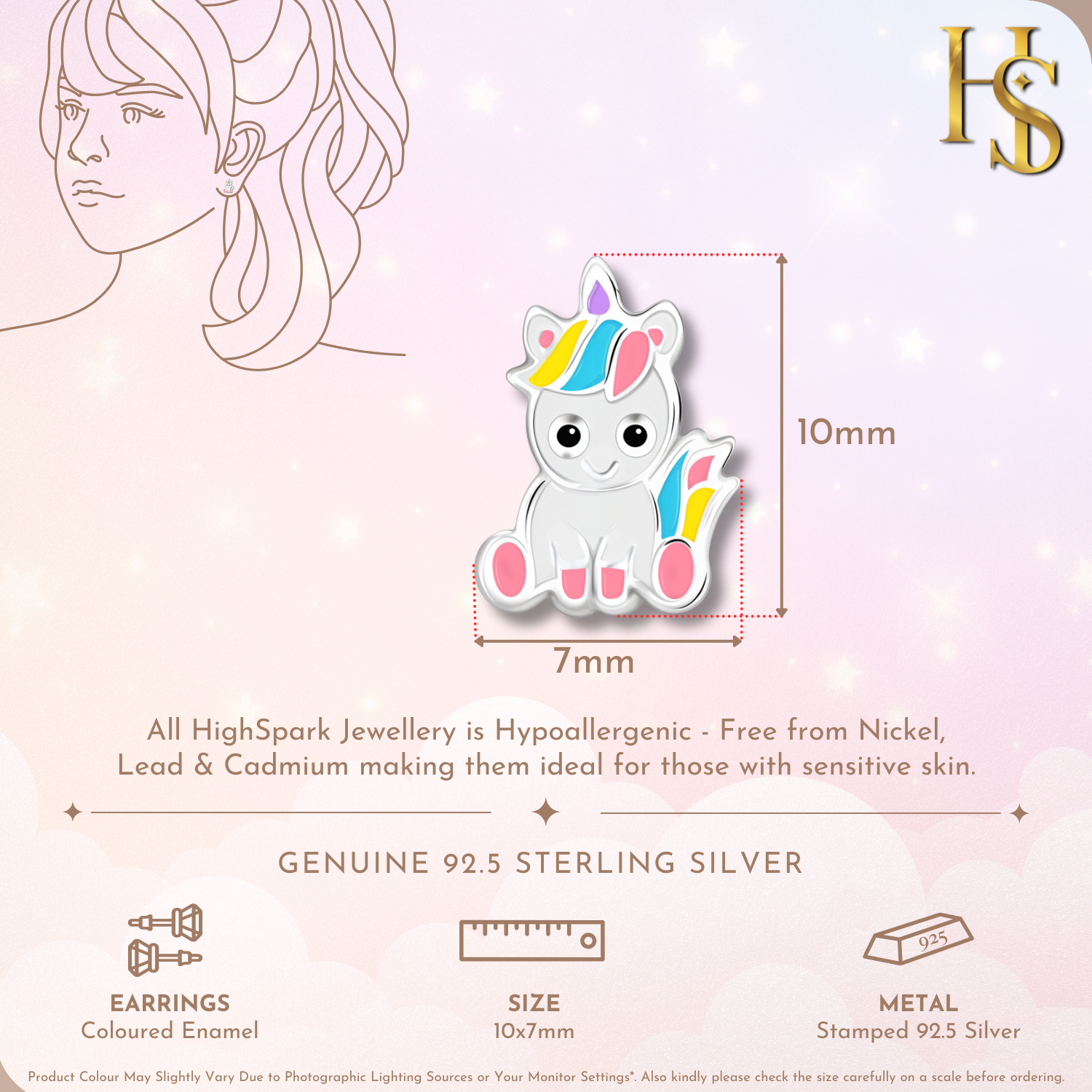 Bubbly Baby Unicorn Cute Enamel Stud Earrings in 925 Sterling Silver HighSpark