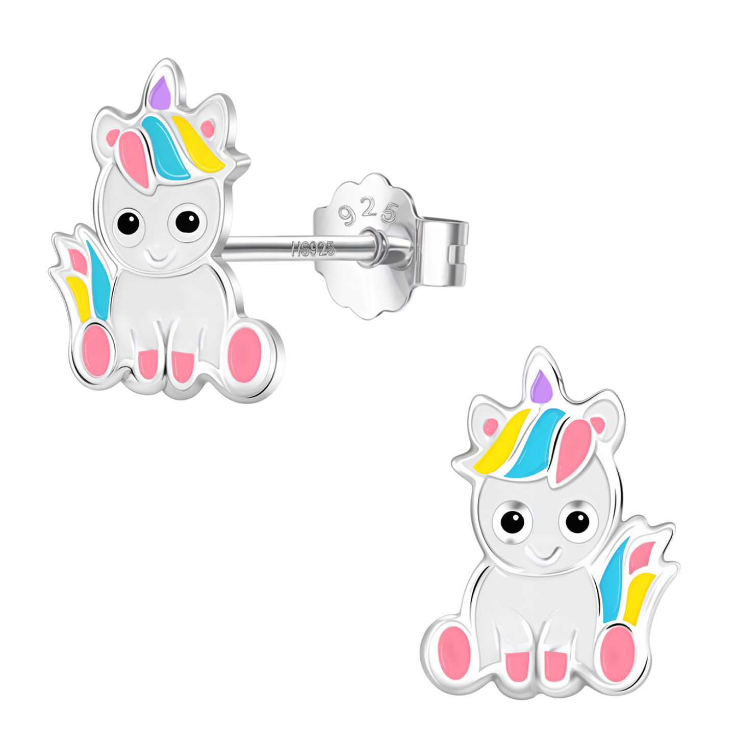 Bubbly Baby Unicorn Cute Enamel Stud Earrings in 925 Sterling Silver HighSpark