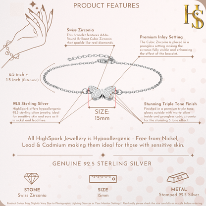 Butterfly Charm Bracelet in 925 Sterling Silver for Women With Diamond like Brilliance Zirconia HighSpark