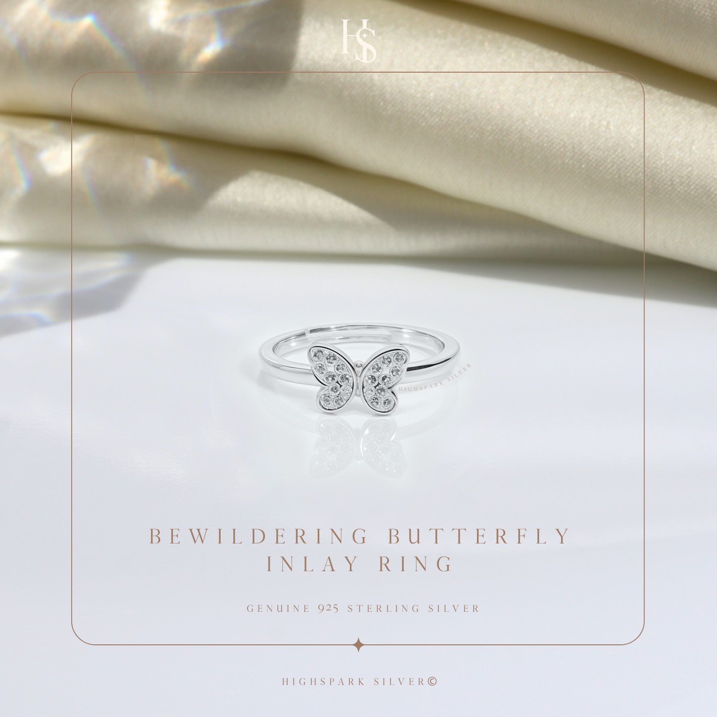 Butterfly Designer Adjustable Ring in 925 Sterling Silver for Women With Diamond like Brilliance Zirconia HighSpark