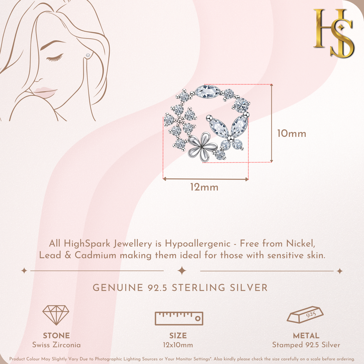 Butterfly Flower Wreath Solitaire Earrings in 92.5 Sterling Silver With Diamond like Brilliance Sparkling Zirconia HighSpark