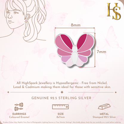Candyfloss Butterfly Cute Enamel Stud Earrings in 925 Sterling Silver HighSpark