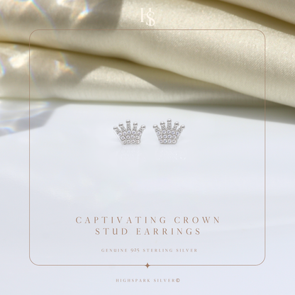 Captivating Crown Stud Earrings in 92.5 Sterling Silver with Diamond like Brilliance Zirconia HighSpark