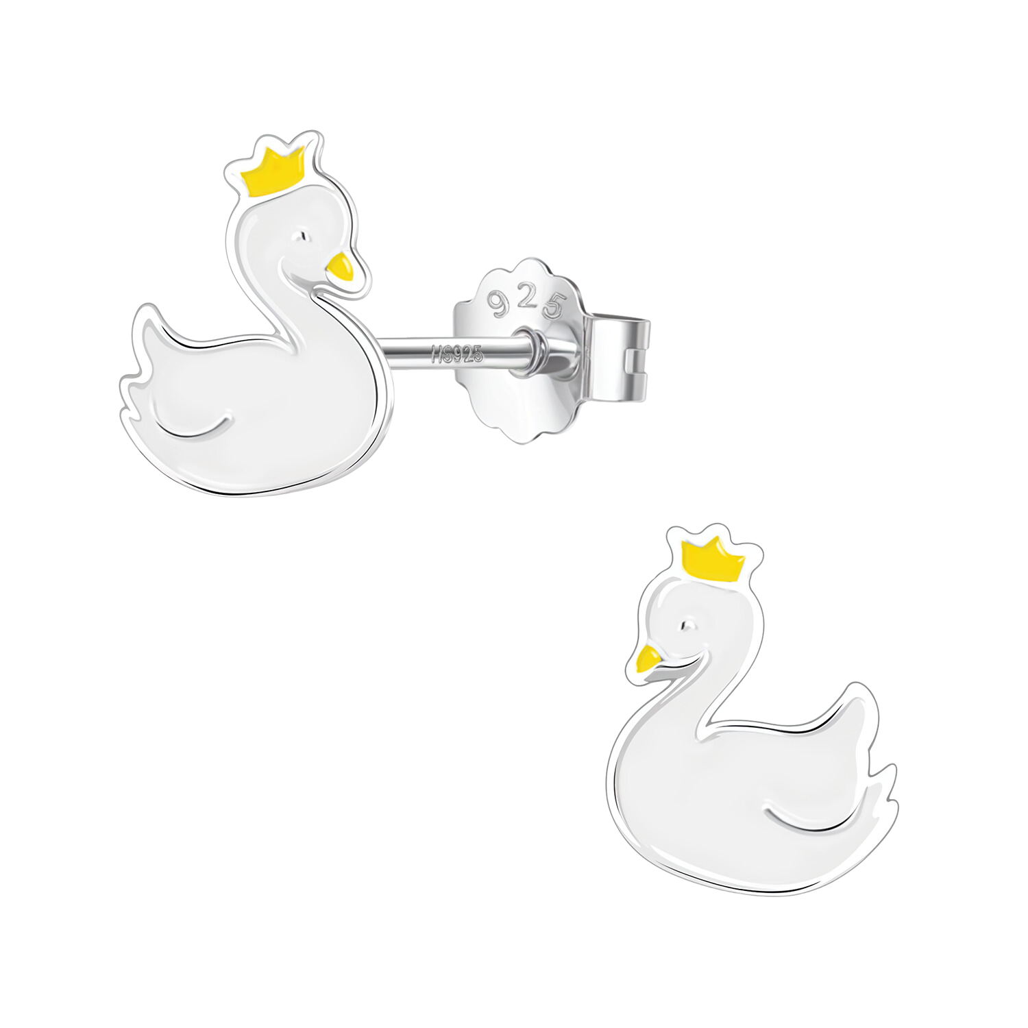 Captivating Crown Swan Cute Enamel Stud Earrings in 925 Sterling Silver HighSpark