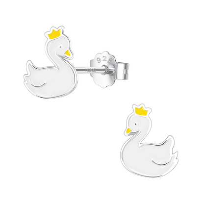 Captivating Crown Swan Cute Enamel Stud Earrings in 925 Sterling Silver HighSpark