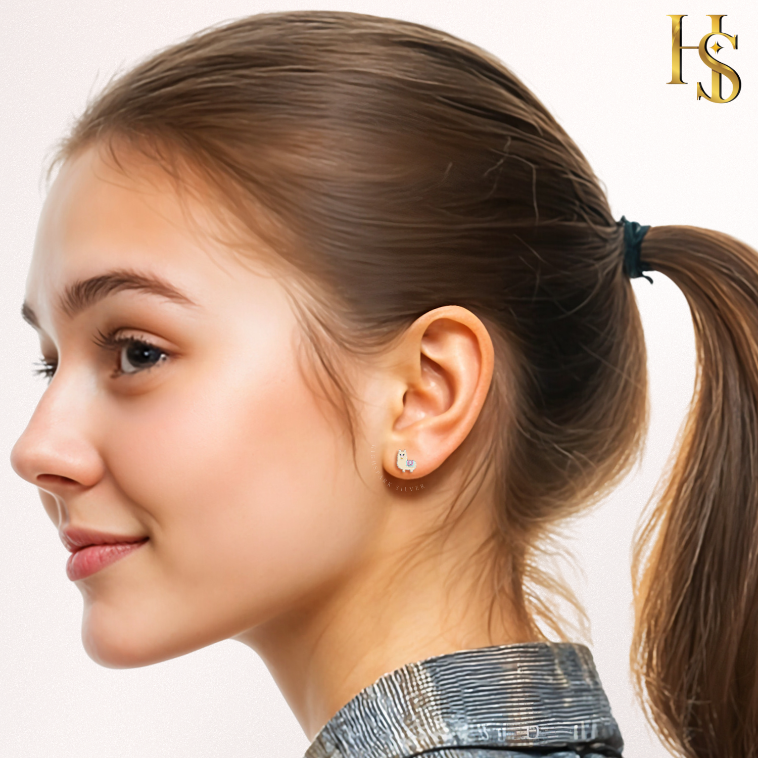 Charming Alpaca Cute Enamel Stud Earrings in 925 Sterling Silver for Girls HighSpark
