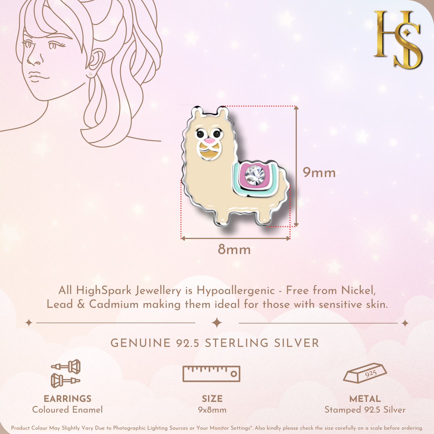 Charming Alpaca Cute Enamel Stud Earrings in 925 Sterling Silver for Girls HighSpark