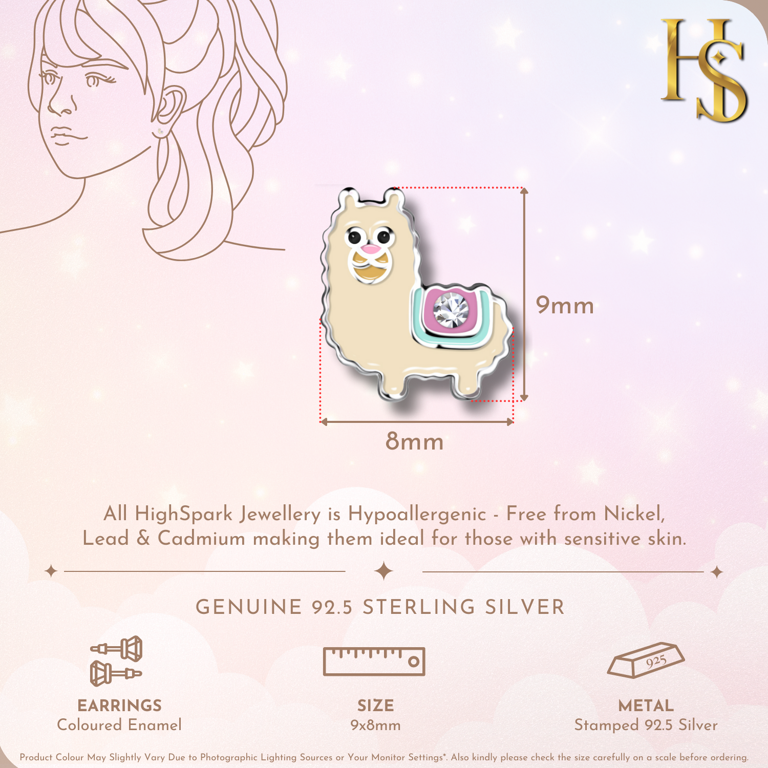 Charming Alpaca Cute Enamel Stud Earrings in 925 Sterling Silver for Girls HighSpark