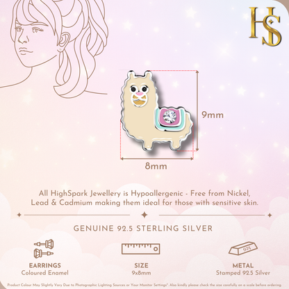 Charming Alpaca Cute Enamel Stud Earrings in 925 Sterling Silver for Girls HighSpark