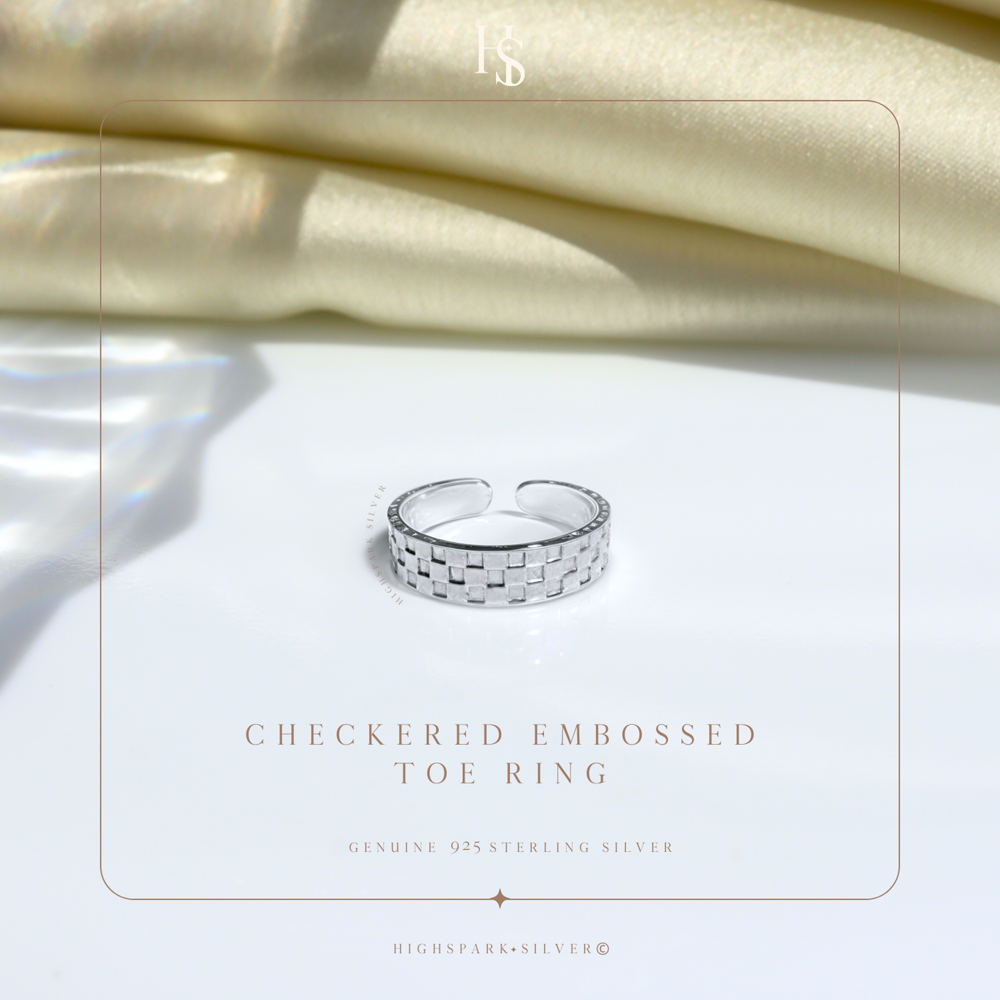 Checkered Embossed Toe Ring - Band Ring - 925 Sterling Silver - 1 Piece HighSpark