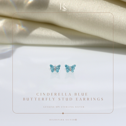 Cinderella Blue Butterfly Cute Enamel Stud Earrings in 925 Sterling Silver HighSpark