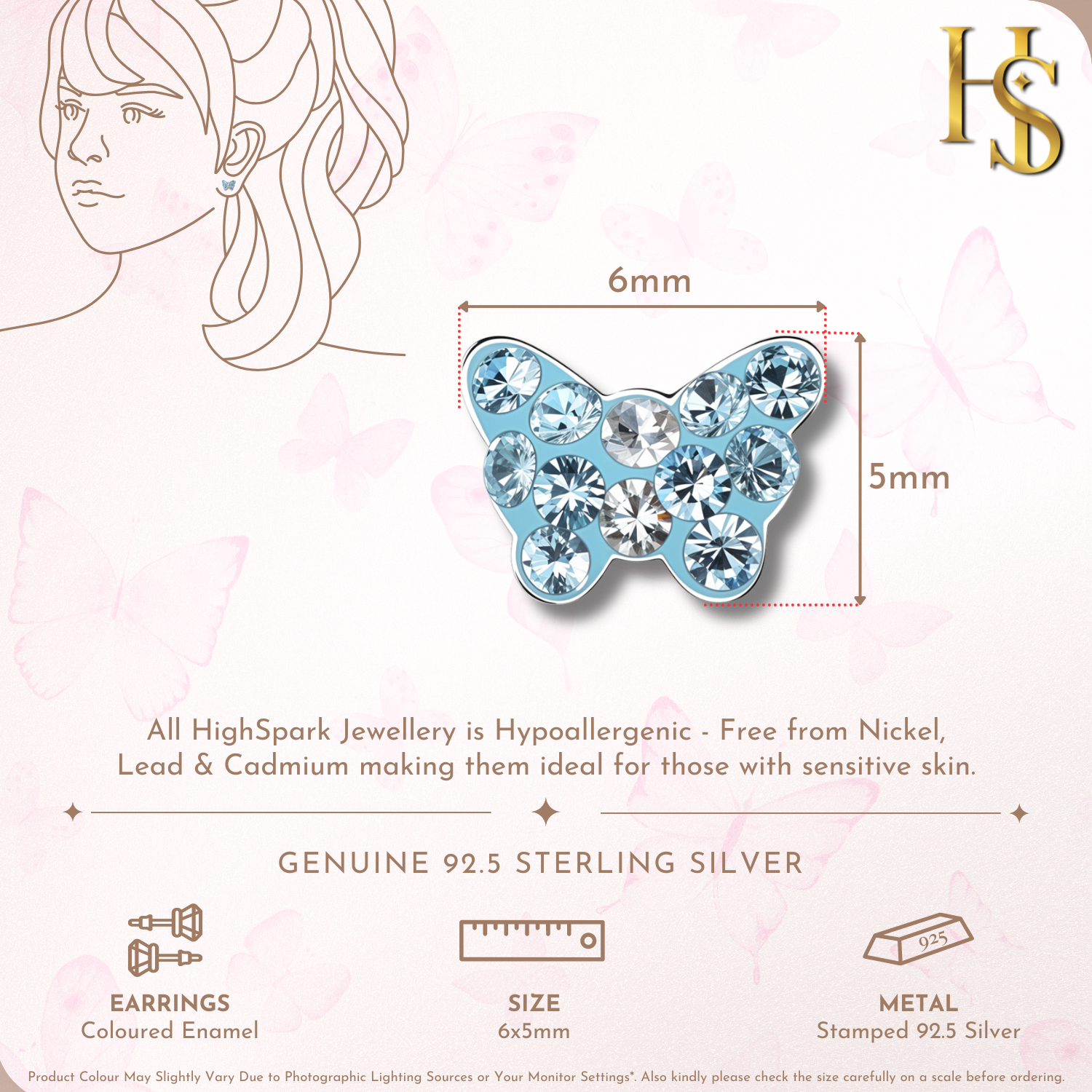 Cinderella Blue Butterfly Cute Enamel Stud Earrings in 925 Sterling Silver HighSpark