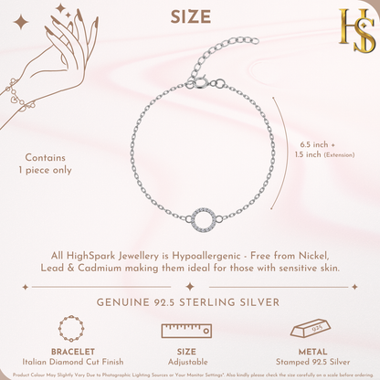 Circle Bracelet in 92.5 Silver studded with Zirconia - Circle of Life Celebrity Bracelet - Unity, Wholeness and Completeness HighSpark