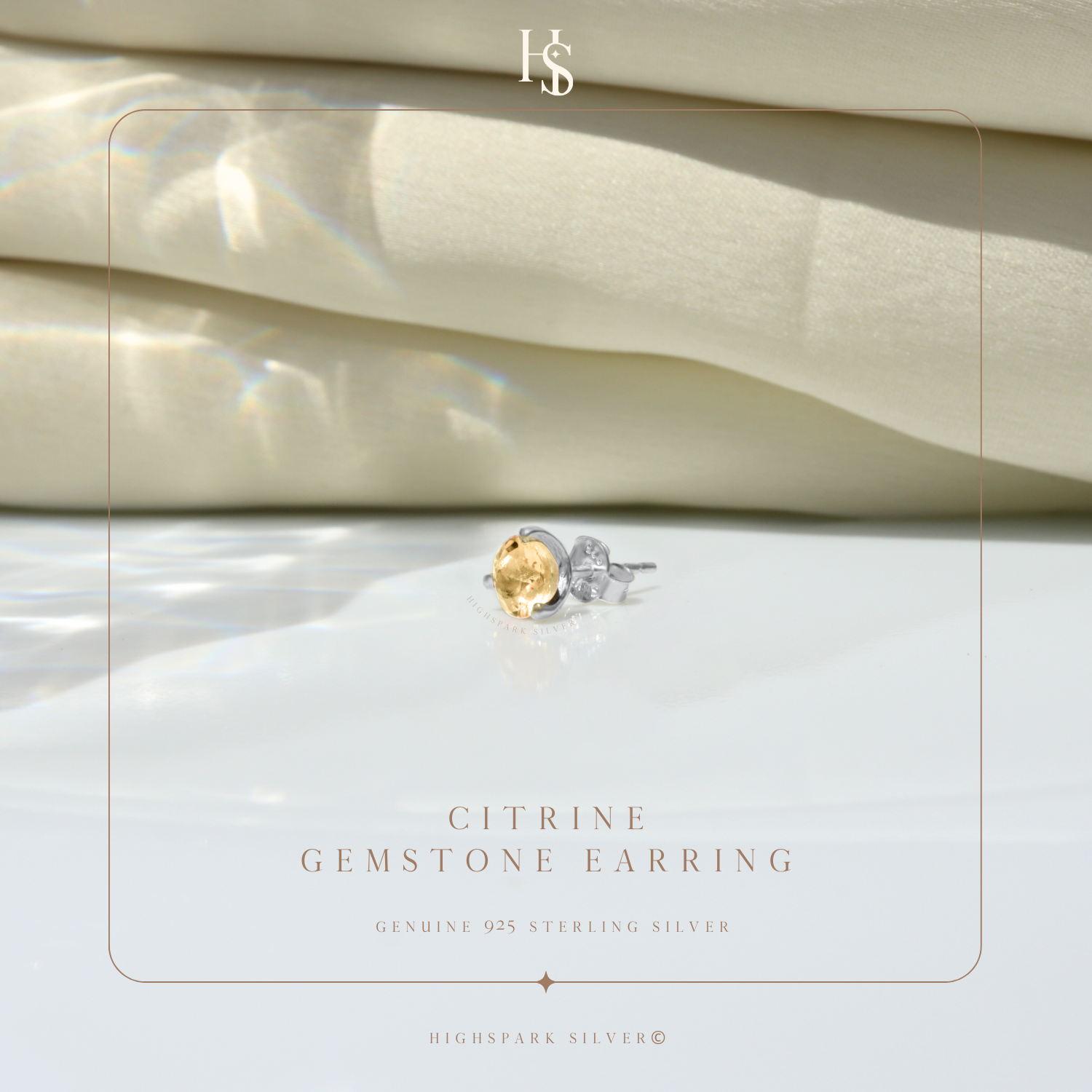 Citrine Gemstone Stud Earrings in 925 sterling Silver For Men HighSpark