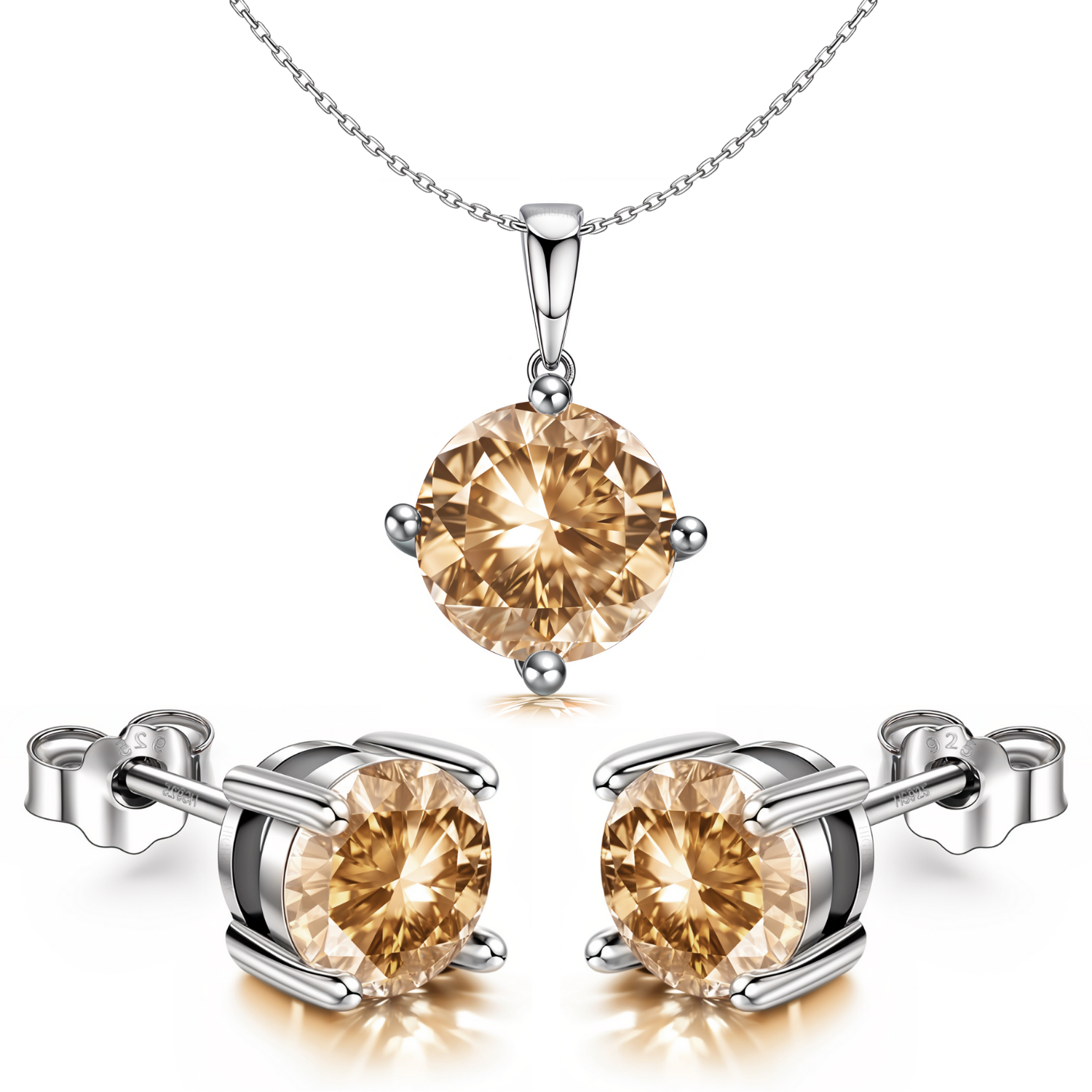 Citrine Zirconia Birthstone Stud Pendant-Set With Earrings in 925 Sterling Silver For Women HighSpark