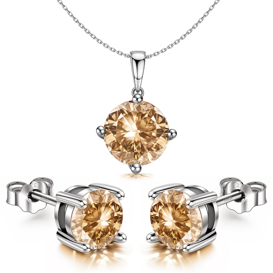 Citrine Zirconia Birthstone Stud Pendant-Set With Earrings in 925 Sterling Silver For Women HighSpark