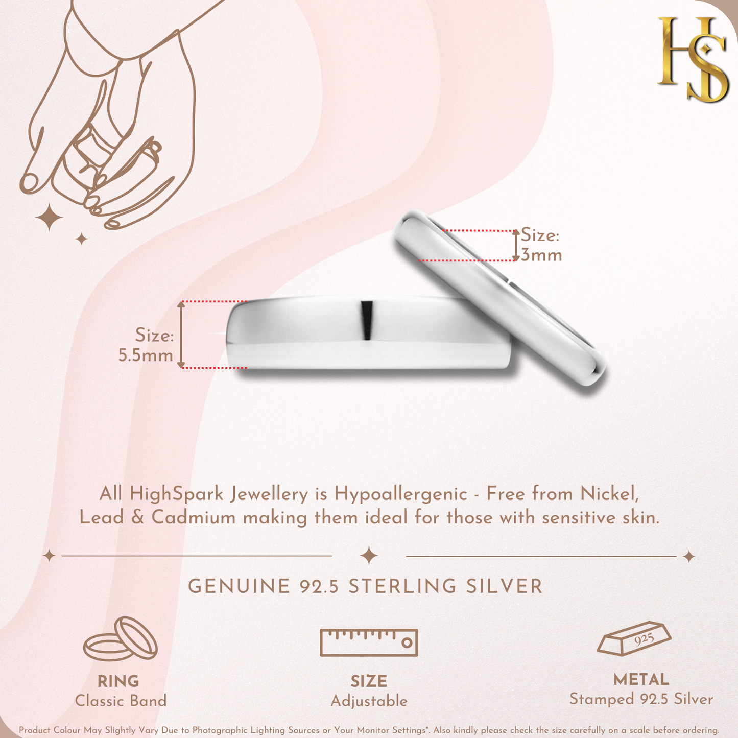 Classic Band Couple Rings For Men & Women in 92.5 Sterling Silver HighSpark