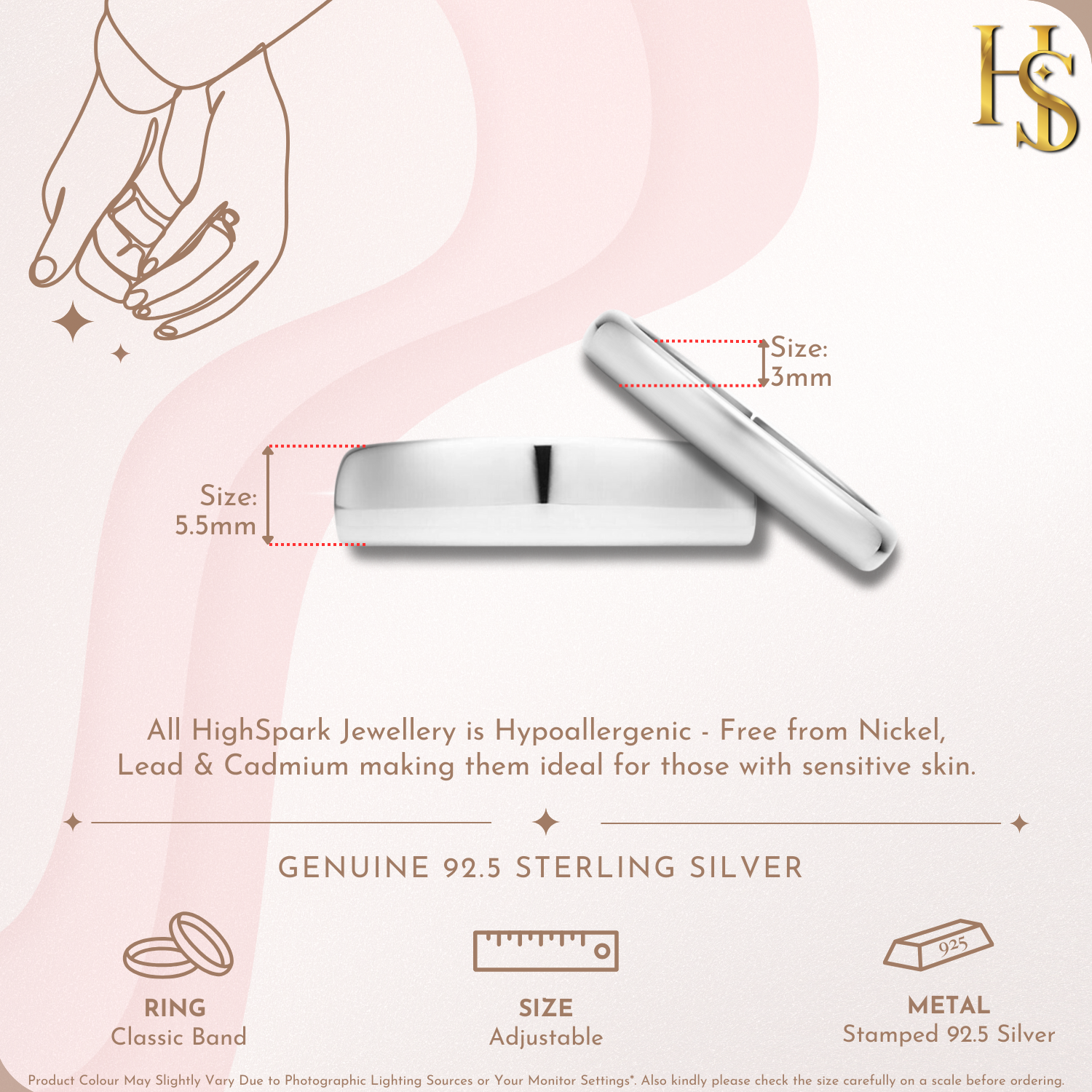 Classic Band Couple Rings For Men & Women in 92.5 Sterling Silver HighSpark